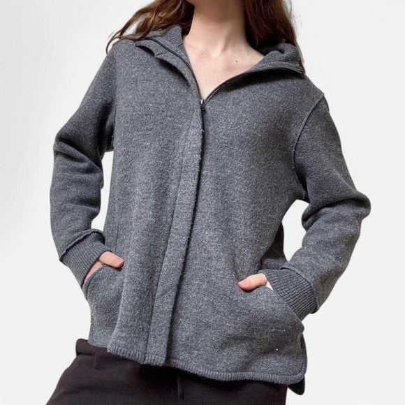 Eileen Fisher Womens ASH Boiled Wool Hi Collar Coat Jacket Size small